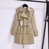 Classic Double-Breasted Belted Trench Coat for Women | Elegant Long Coat – Beige & Black