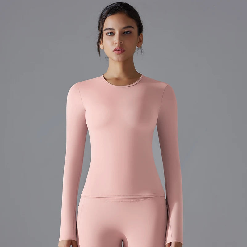 Women’s Long-Sleeve Fitted Top – Soft Stretch Seamless Everyday Shirt