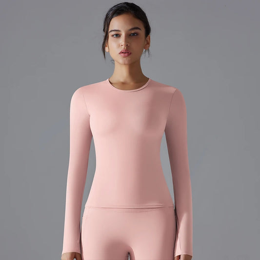 Women’s Long-Sleeve Fitted Top – Soft Stretch Seamless Everyday Shirt