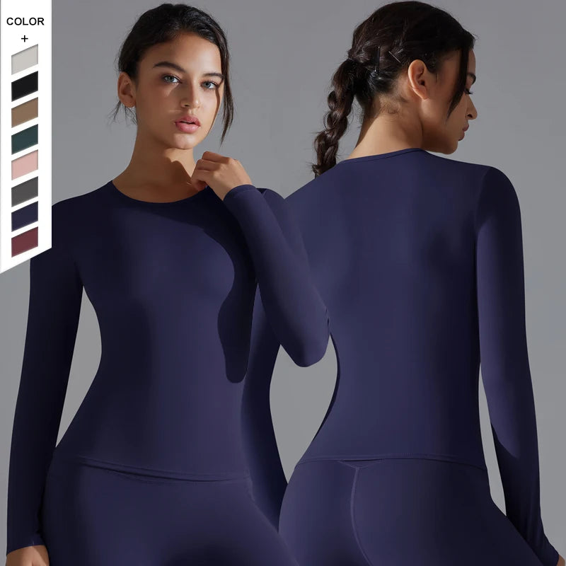 Women’s Long-Sleeve Fitted Top – Soft Stretch Seamless Everyday Shirt