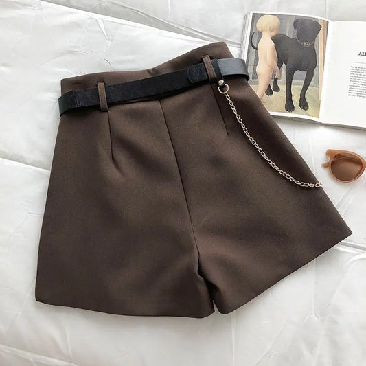 Casual Comfortable Elegant Wild Shorts With Belt Women's Woolen Shorts/Autumn Winter Slim Wide Leg A-line Shorts