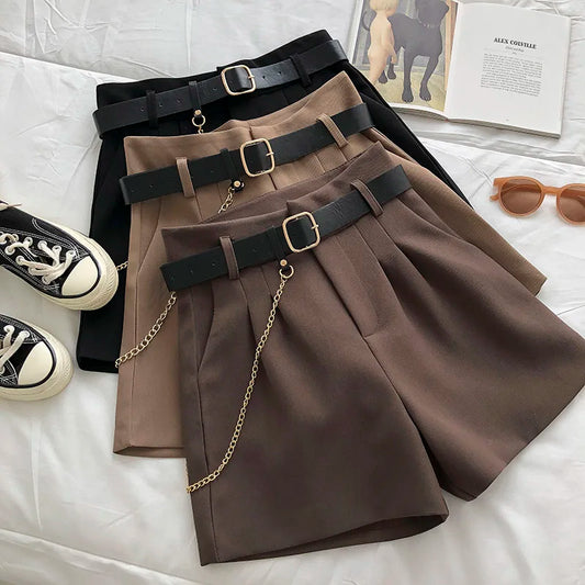 Casual Comfortable Elegant Wild Shorts With Belt Women's Woolen Shorts/Autumn Winter Slim Wide Leg A-line Shorts