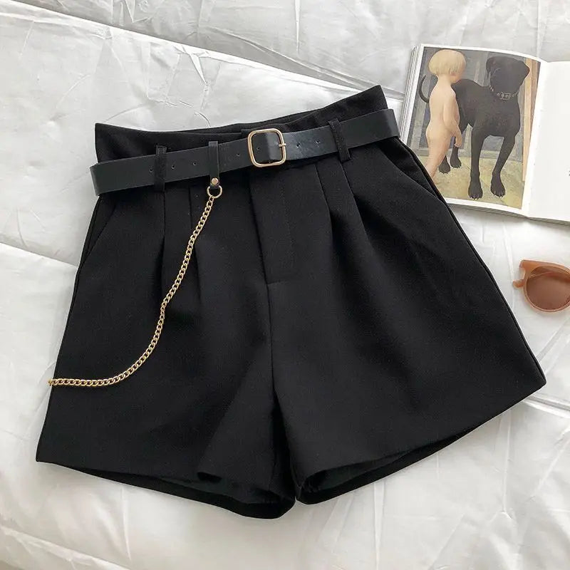 Casual Comfortable Elegant Wild Shorts With Belt Women's Woolen Shorts/Autumn Winter Slim Wide Leg A-line Shorts