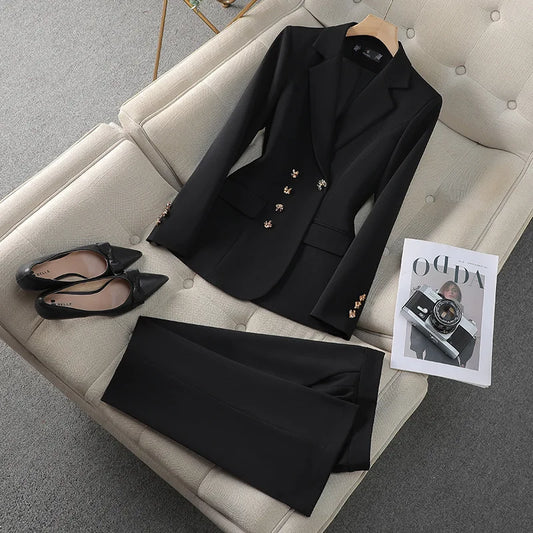 Elegant Women’s Business Suit Set – Tailored Blazer & Straight-Leg Pants 2 Piece Office Outfit | Professional Workwear Set for Women