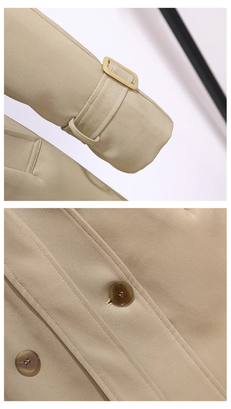 Classic Double-Breasted Belted Trench Coat for Women | Elegant Long Coat – Beige & Black