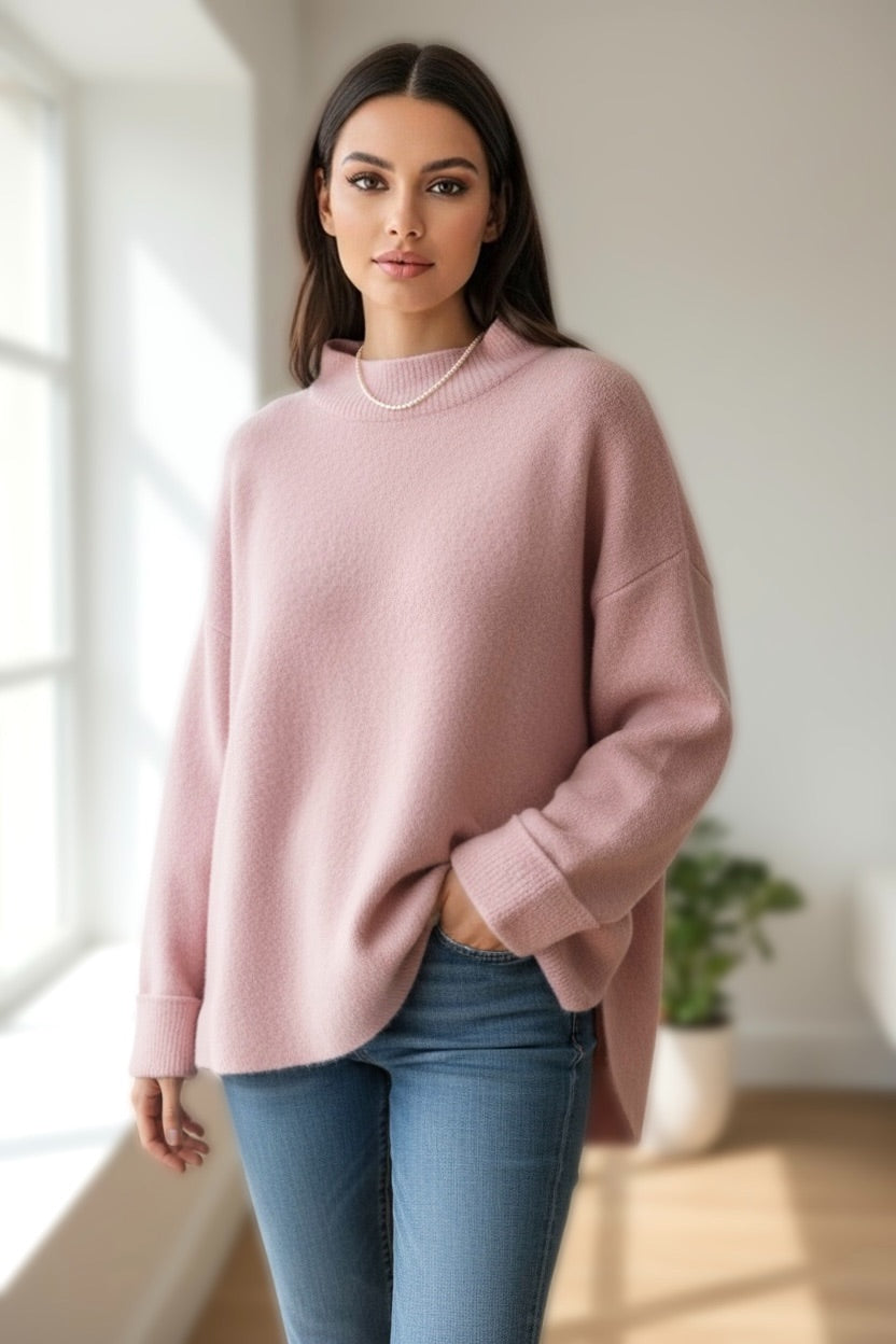 Women’s Loose Cashmere Turtleneck Sweater|Mid-Length Vintage French Oversized Knit Pullover for Autumn Winter