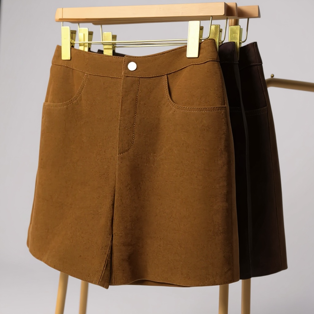 Sheepskin Real Suede Leather Shorts for Women – Genuine Leather Slimming Straight-Leg Mid-Waist Trousers in Coffee Brown | Fall Fashion