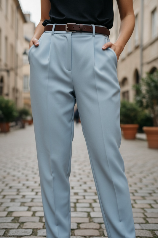 High-Waist Pleated Straight-Leg Trousers for Women | Elegant Tailored Casual Suit Pants | Soft Blush Pink Fashion Pants
