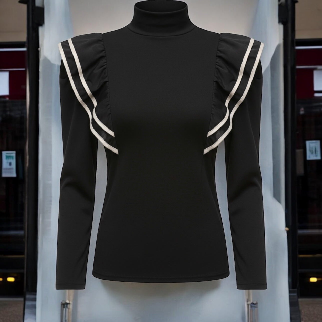Stylish Turtleneck Spliced Ruffle Blouse for Women – Autumn Casual Pullover Office Shirt