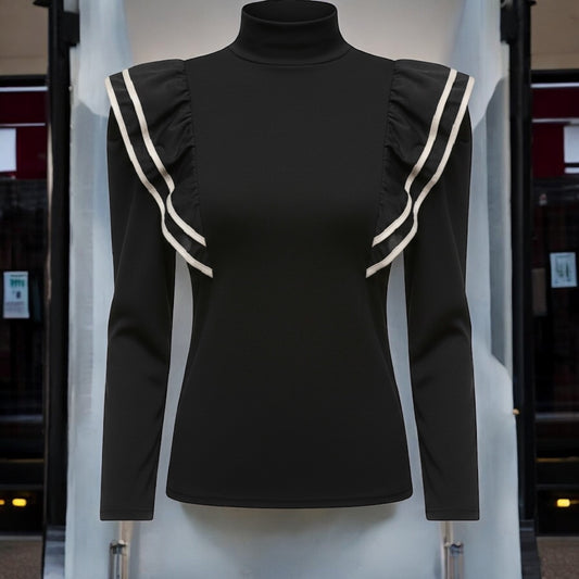 Stylish Turtleneck Spliced Ruffle Blouse for Women – Autumn Casual Pullover Office Shirt