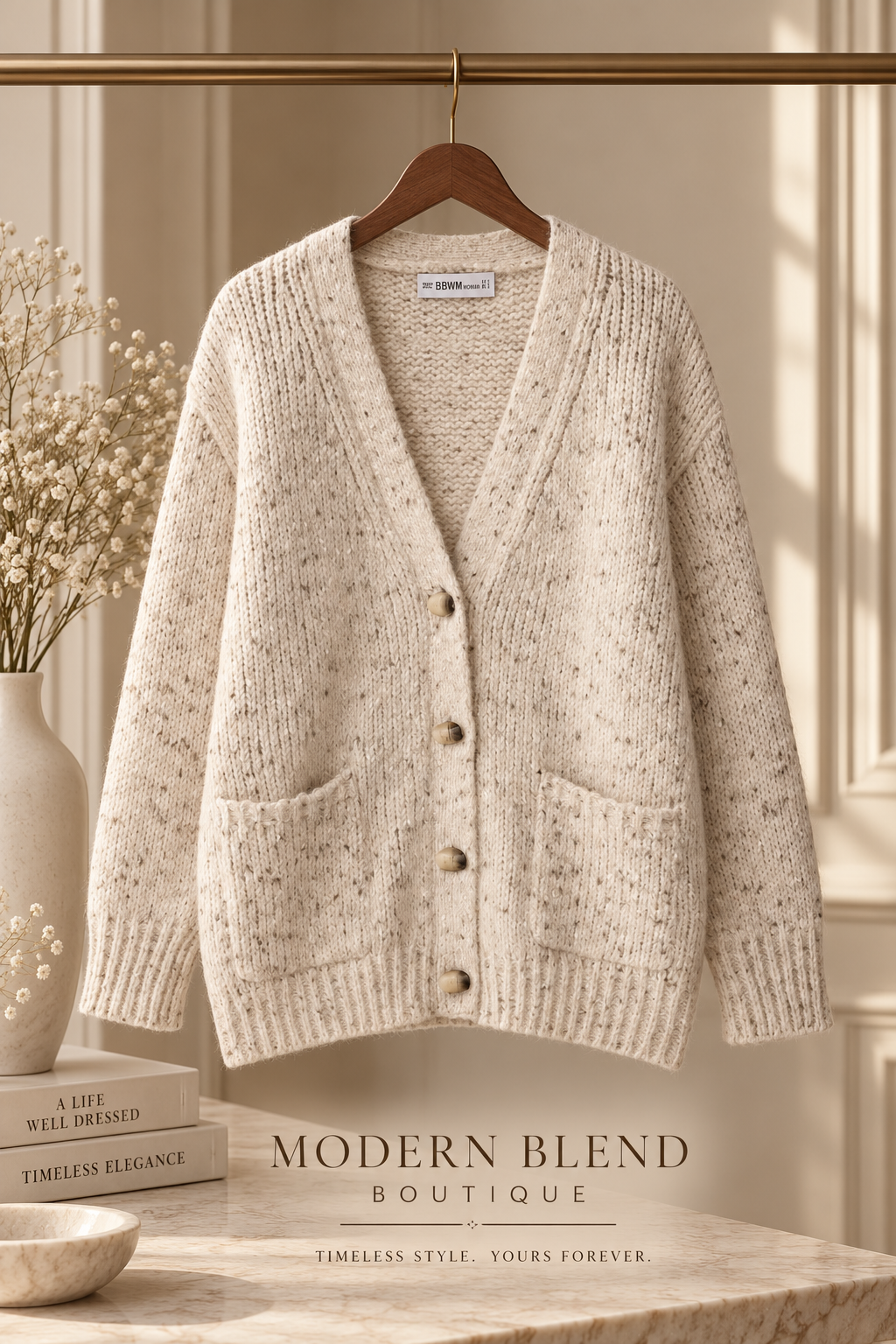 Timeless Elegance Vintage Knit Cardigan | Women’s V-Neck Sweater | Modern Blend Boutique