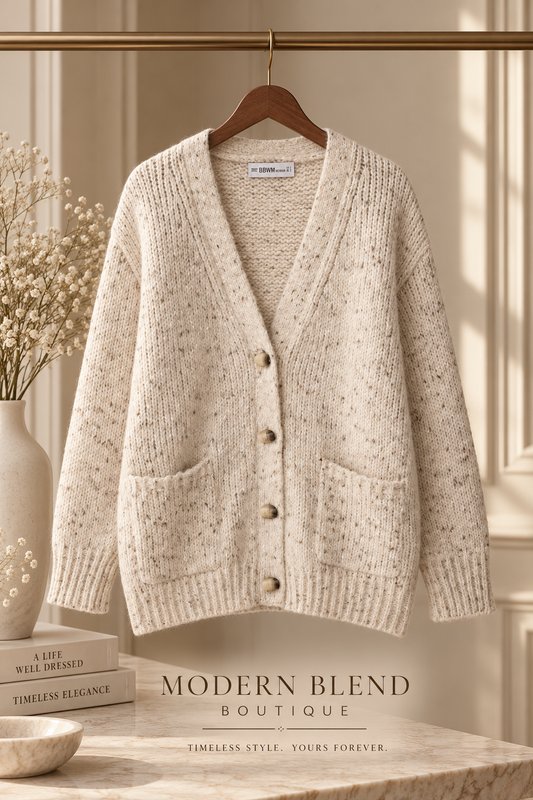 Timeless Elegance Vintage Knit Cardigan | Women’s V-Neck Sweater | Modern Blend Boutique