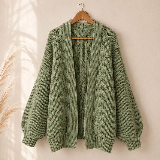 Lantern Sleeve Thick-Knit Cardigan | Timeless Elegance Knit