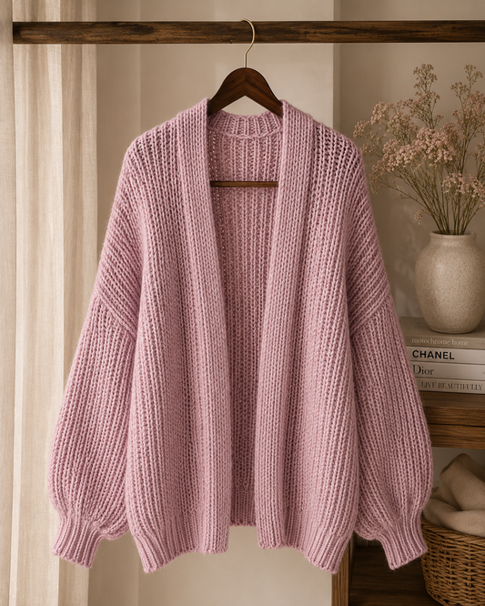 Lantern Sleeve Thick-Knit Cardigan | Timeless Elegance Knit