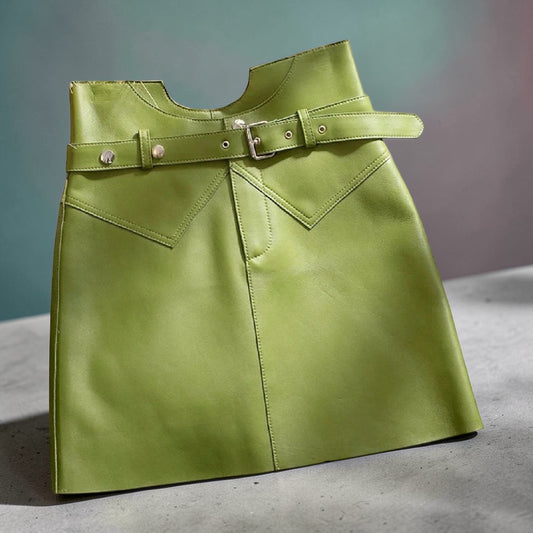 Women’s Genuine Sheepskin Leather Mini Skirt – High Waist Belted Office Chic Skirt
