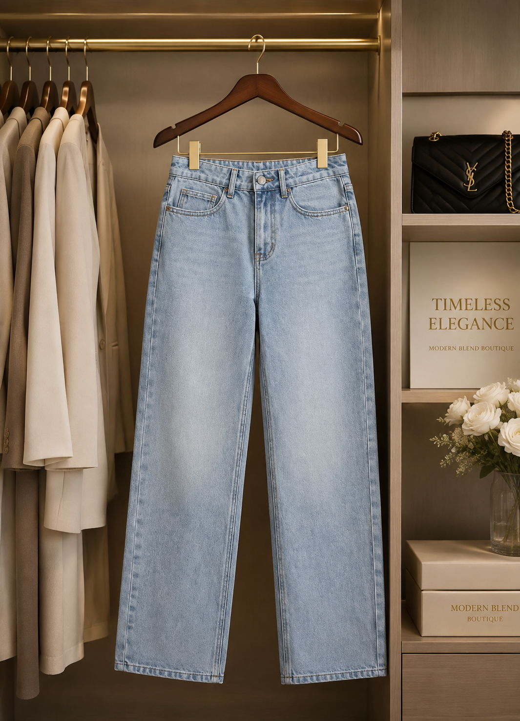 Women’s High-Waisted Straight-Leg Jeans – Classic Relaxed Fit Denim Pants