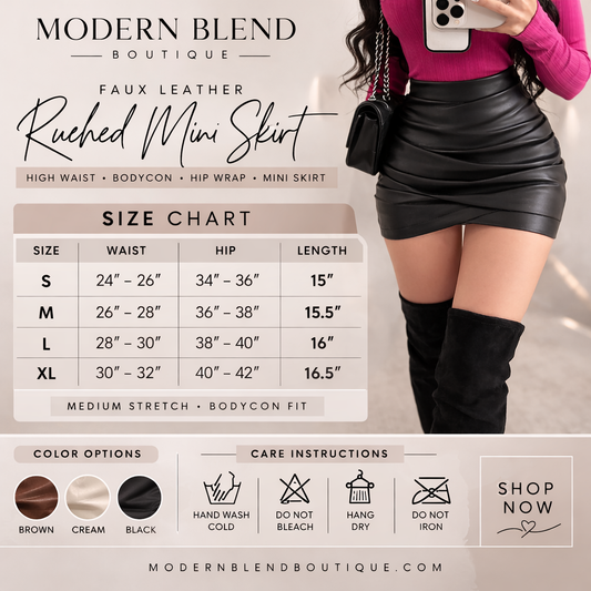 Women’s Faux Leather Ruched Mini Skirt – High Waist Bodycon Hip Wrap Club Skirt