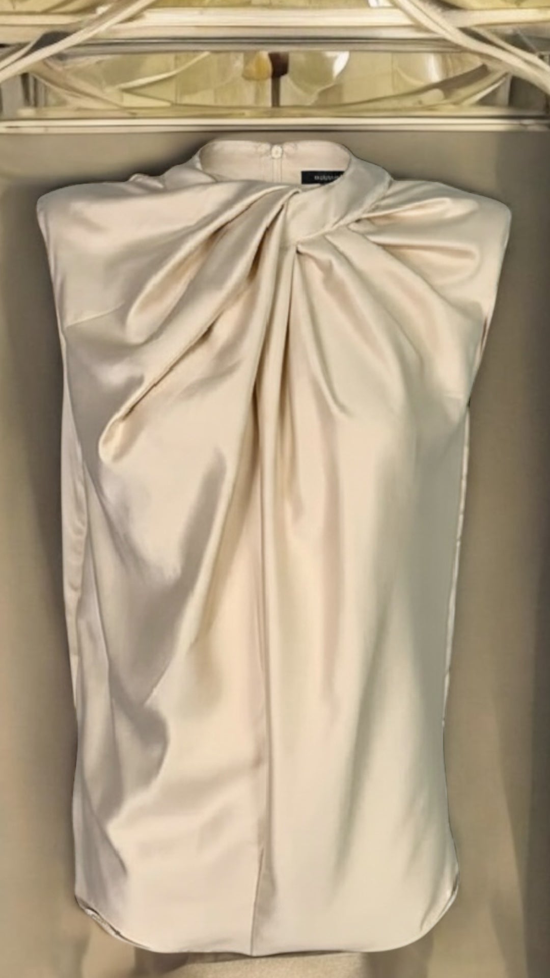 Women’s Satin Twist-Neck Sleeveless Blouse – Elegant Draped Office & Occasion Top
