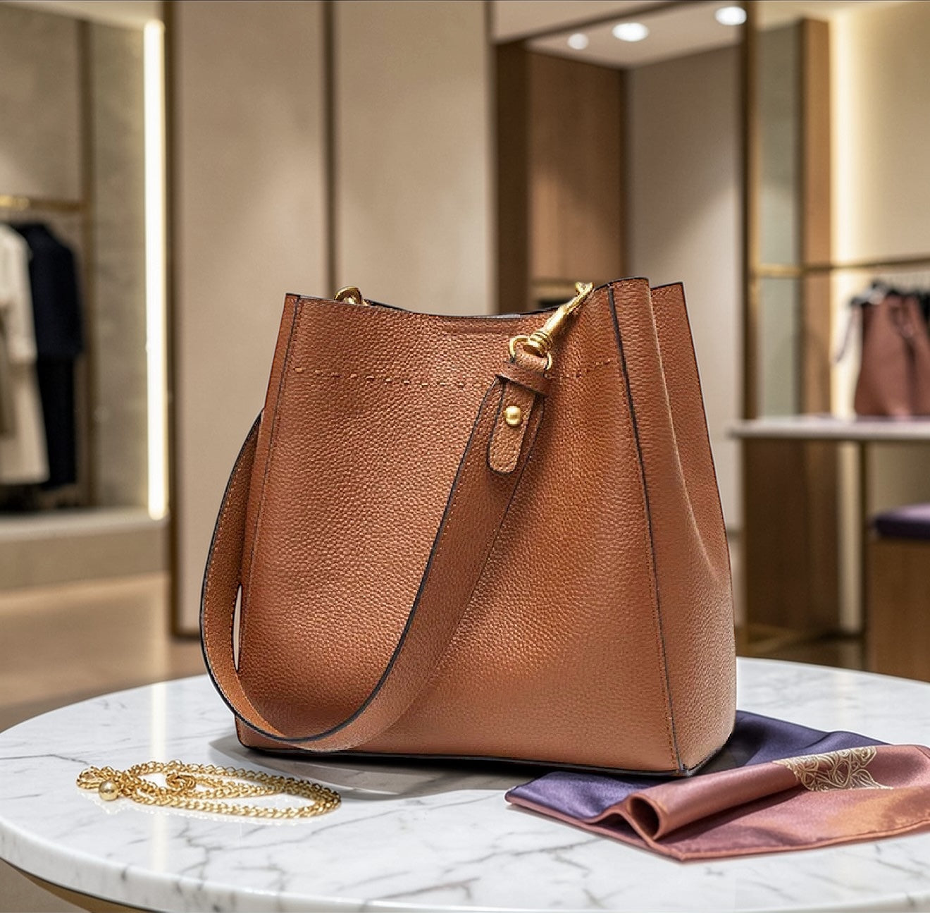 Luxury Genuine Leather Shoulder Tote Bag – Minimalist Everyday Designer Handbag
