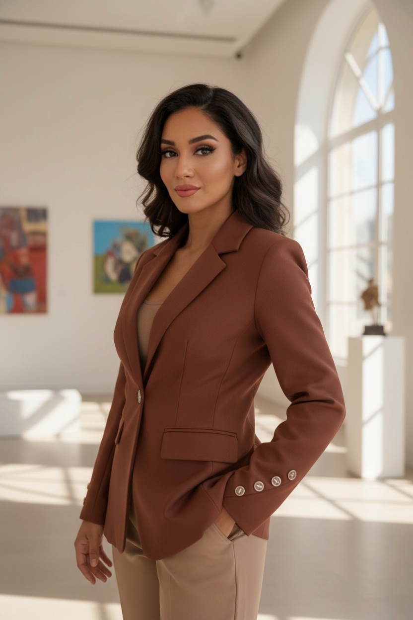 Women’s Tailored Burgundy Blazer – Single Button Long Sleeve Office & Chic Wear Jacket