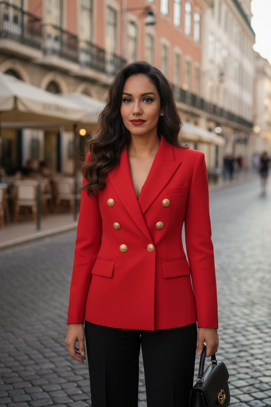 Women’s Luxury Colored Double-Breasted Blazer with Gold Buttons | Tailored Chic Statement Jacket
