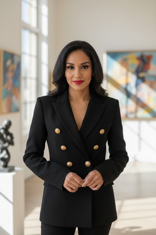 Women’s Luxury Colored Double-Breasted Blazer with Gold Buttons | Tailored Chic Statement Jacket