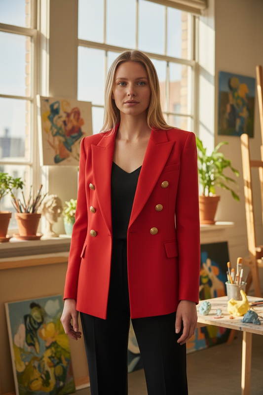 Women’s Luxury Colored Double-Breasted Blazer with Gold Buttons | Tailored Chic Statement Jacket