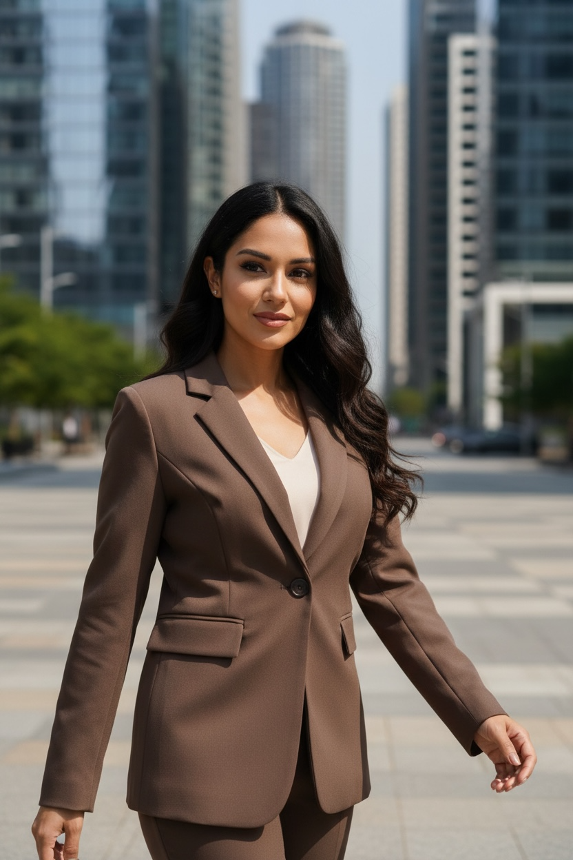 Women’s Chocolate Brown Tailored Blazer – Single-Button Notched Collar Jacket | Elegant Office & Casual Chic Outerwear