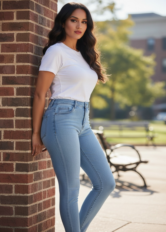 High-Waist Sculpting Skinny Jeans for Women – Stretch Denim Curve-Enhancing Fit