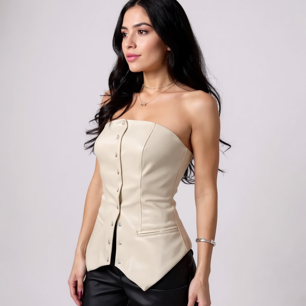 Strapless Faux Leather Tube Top/Enhanced Sleeveless Button/Blazer Vest Faux Leather Tube Sleeveless Button/Sexy Backless Tight Fitting Tank Top.