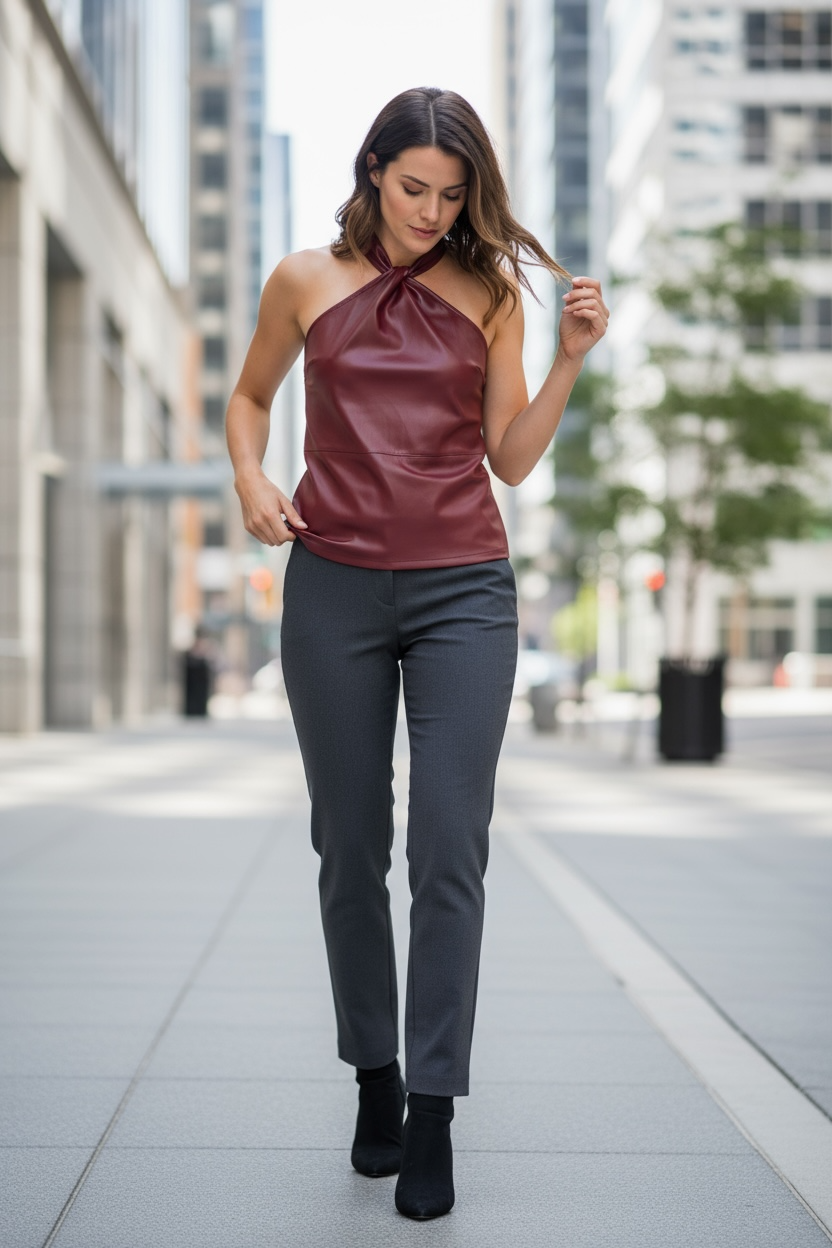 Neck-mounted Halter Top/Backless Sexy Tops Edge PU Crop Tops Corset Streetwear.