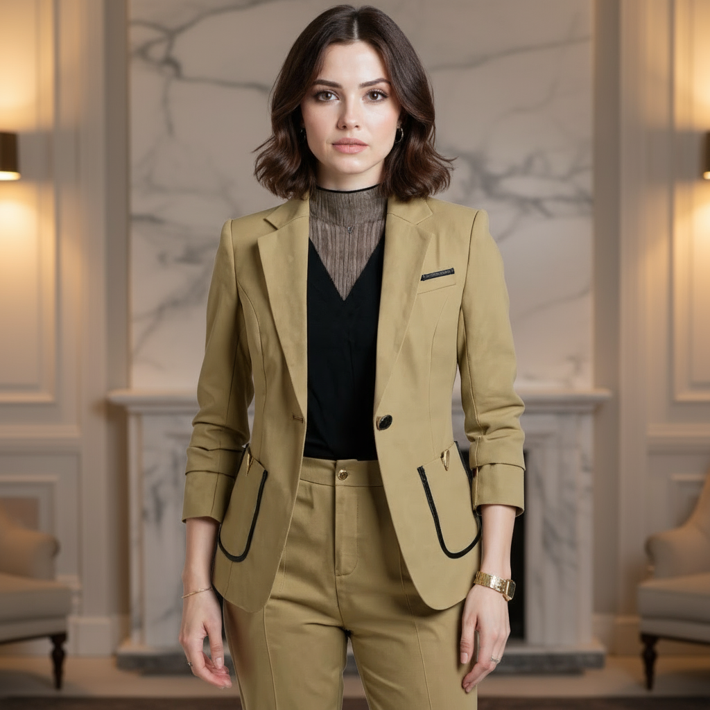 Breathable Office Trouser Suit/Ladies Business Suit Design for Work/Solid Blazer Weaving Crocheted Suit.