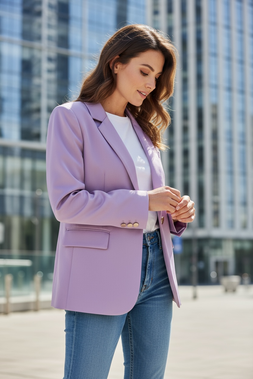 Solid Slim Fitted Single Button Women Casual Temperament Top High Stretched/Single Breasted Regular Length Set.