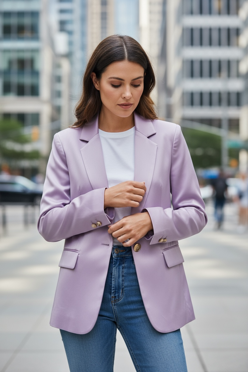 Solid Slim Fitted Single Button Women Casual Temperament Top High Stretched/Single Breasted Regular Length Set.