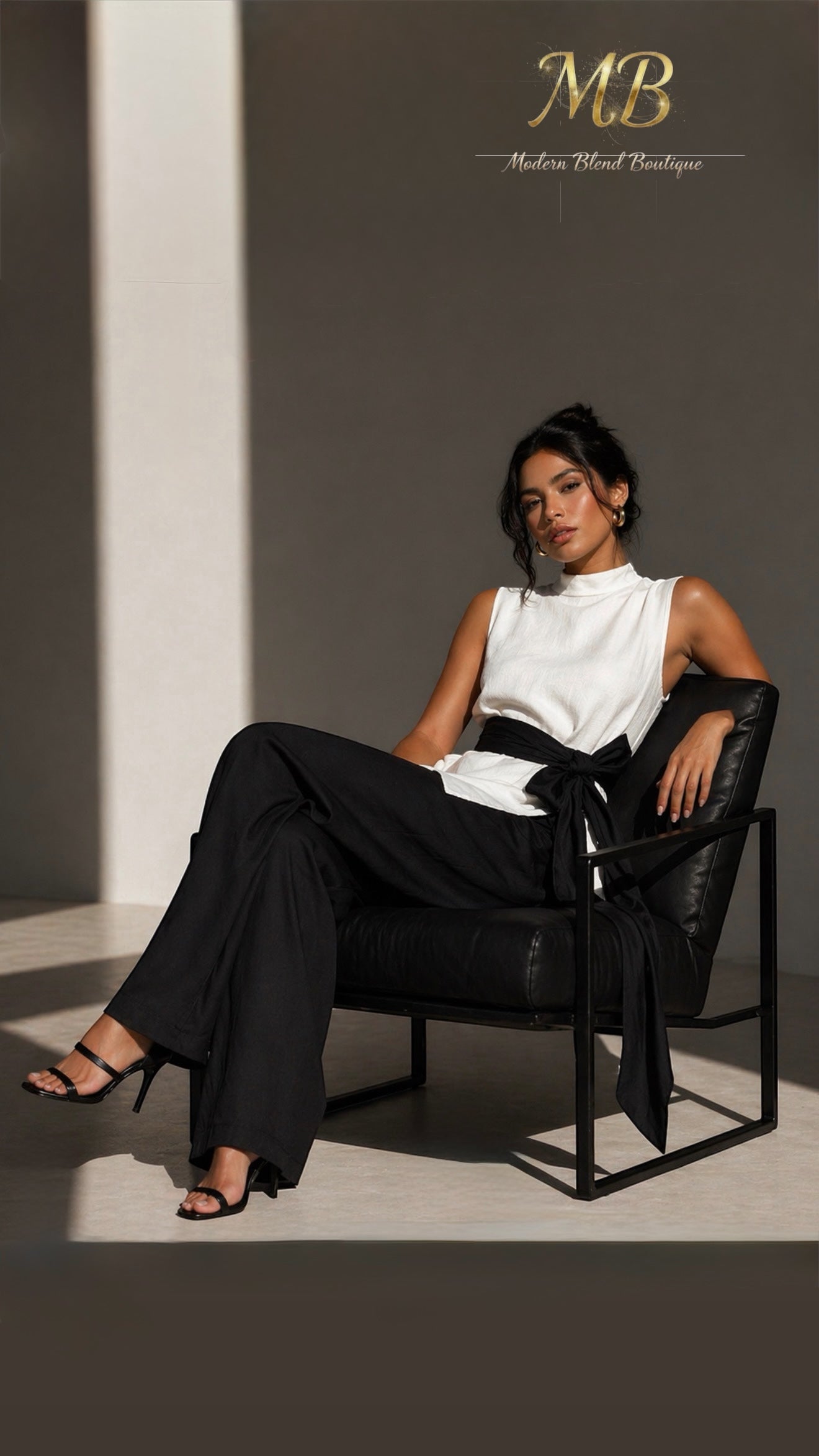 Elegant Sleeveless Tie Top & Wide-Leg Pants Two-Piece Set – Slim Fit Luxury Lounge Ensemble