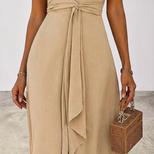 Elegant Sleeveless Waist Tie Midi Dress for Women – Romantic Vacation A-Line Summer Dress | Casual Chic Date Night Outfit | Modern Blend Boutique