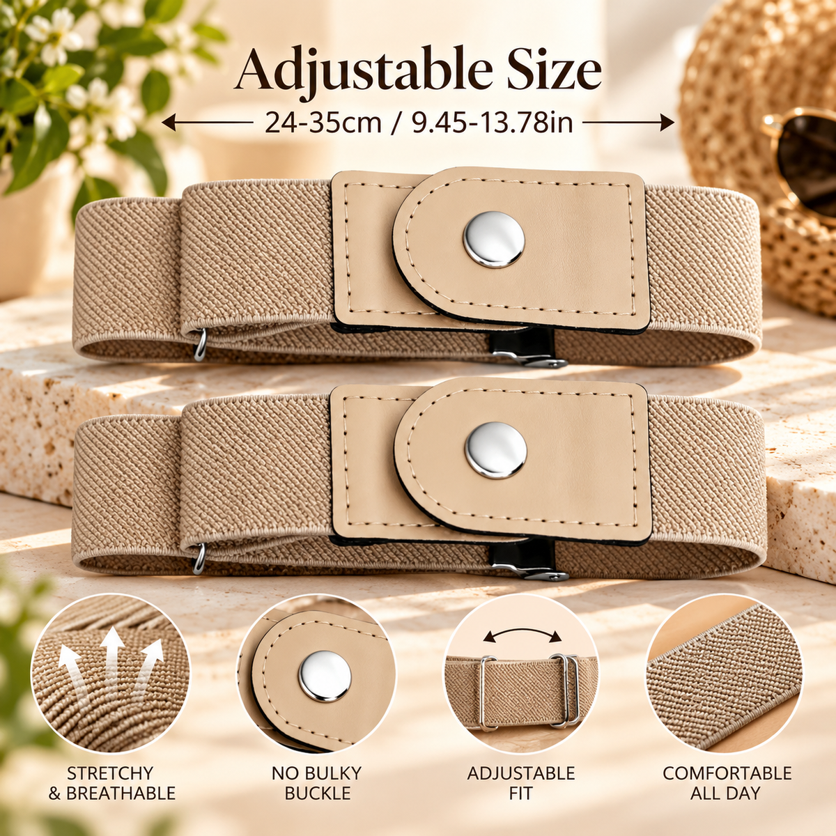 Invisible No-Buckle Stretch Belt | Adjustable Elastic Waist Cincher for Jeans & Pants – 2-Piece Set