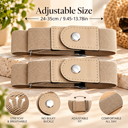 Invisible No-Buckle Stretch Belt | Adjustable Elastic Waist Cincher for Jeans & Pants – 2-Piece Set