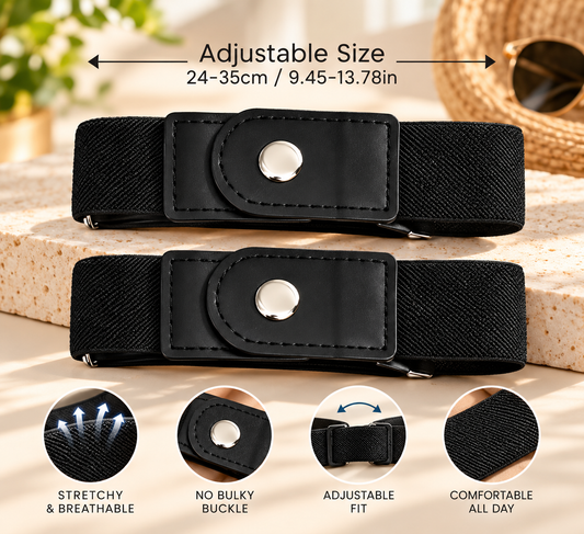 Invisible No-Buckle Stretch Belt | Adjustable Elastic Waist Cincher for Jeans & Pants – 2-Piece Set