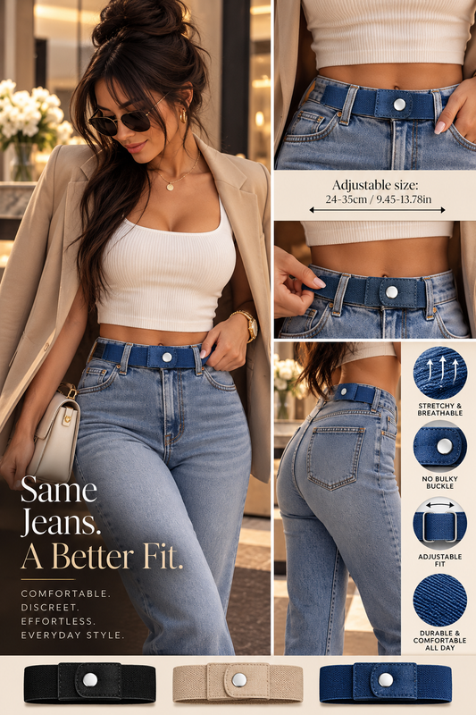 Invisible No-Buckle Stretch Belt | Adjustable Elastic Waist Cincher for Jeans & Pants – 2-Piece Set