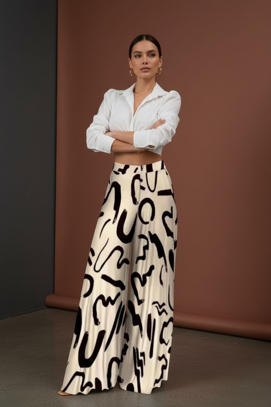 Patterned Designed Geometrical Printed Pant’s/ Wide Leg Fashionable Long Pant’s/Casual Aesthetic Daily Wear Pant’s.