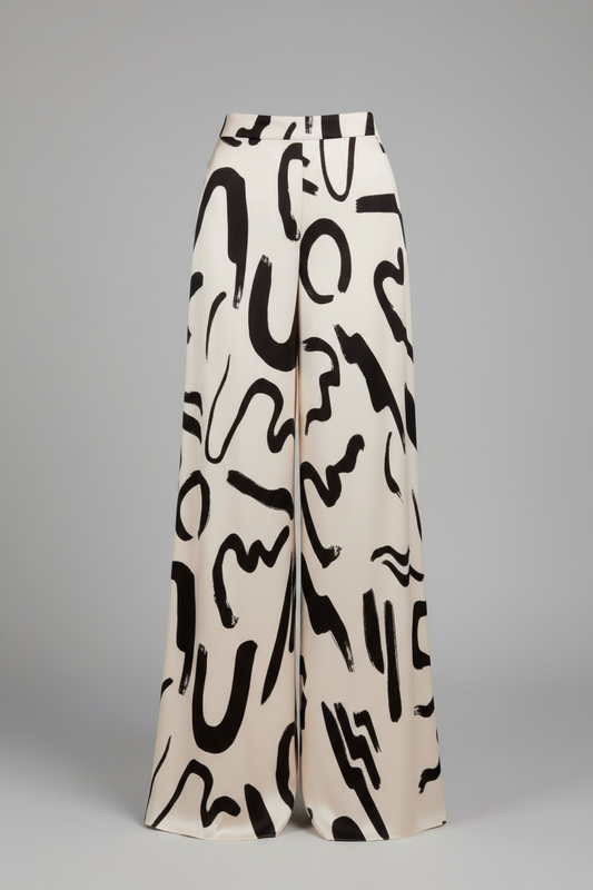 Patterned Designed Geometrical Printed Pant’s/ Wide Leg Fashionable Long Pant’s/Casual Aesthetic Daily Wear Pant’s.