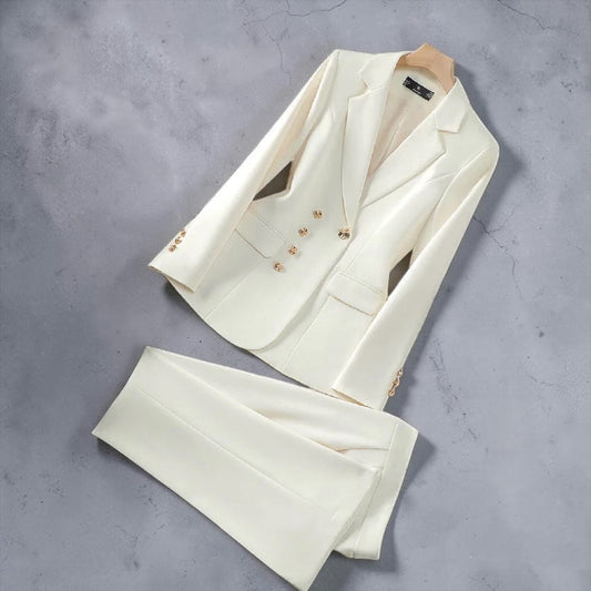 Elegant Women’s Business Suit Set – Tailored Blazer & Straight-Leg Pants 2 Piece Office Outfit | Professional Workwear Set for Women