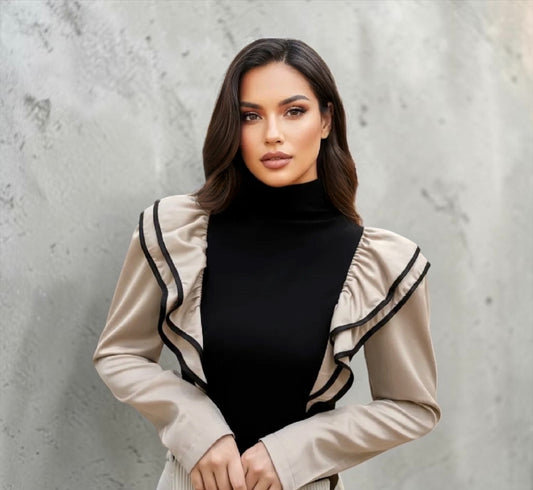 Stylish Turtleneck Spliced Ruffle Blouse for Women – Autumn Casual Pullover Office Shirt