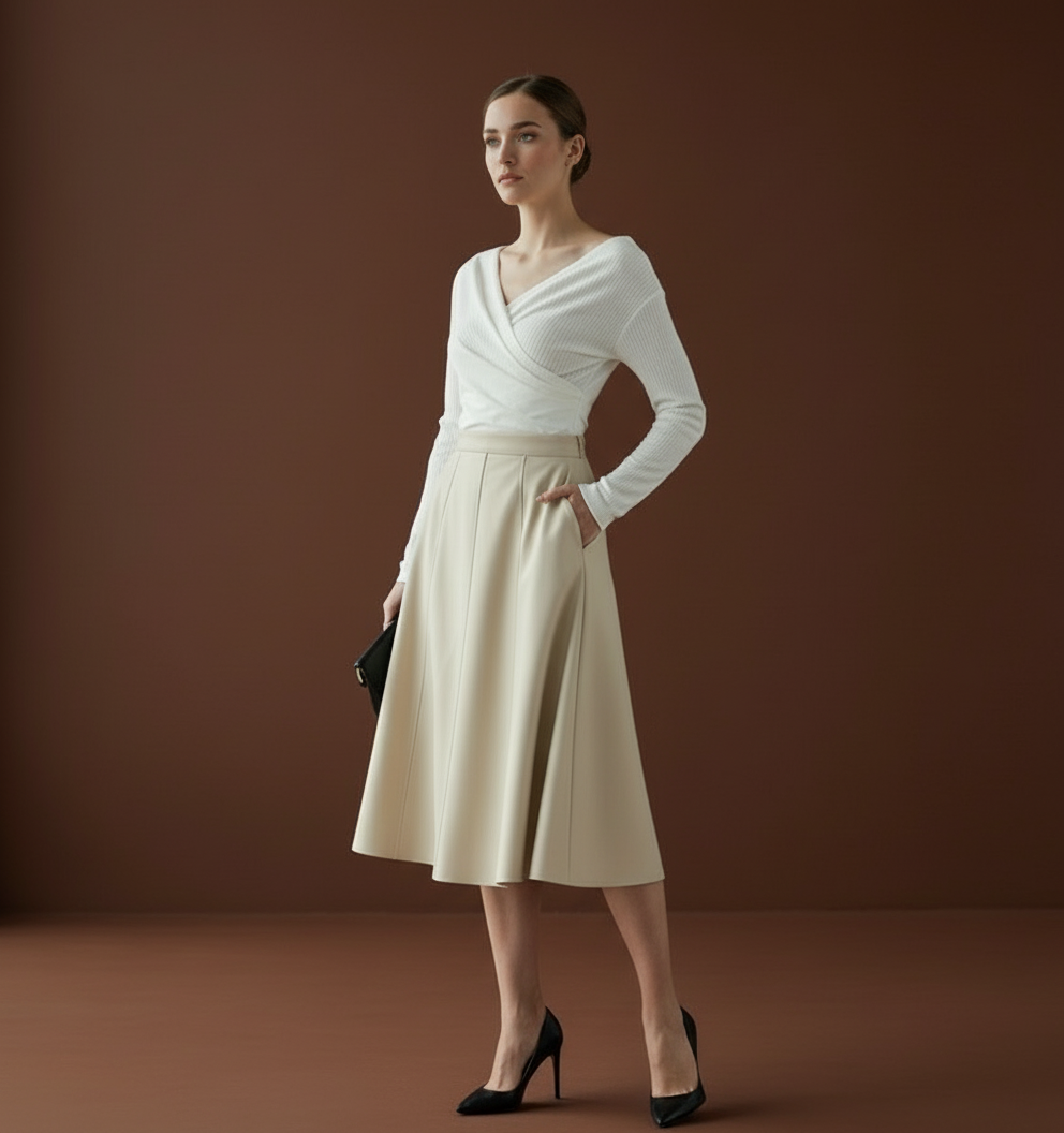 Vintage Faux Leather Skirt Women Autumn Fashion/Midi Long A Line Skirt Female Beige Khaki Elegant PU Skirt A319.