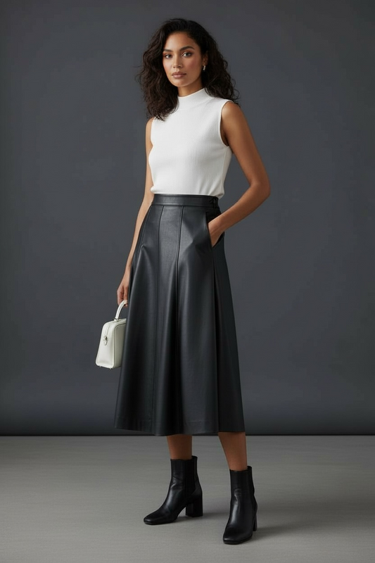 Seoulish Black Faux PU Leather Women's A-Line Skirt/New High Wasit Solid Chic/Umbrella Office Skirt’s Female.