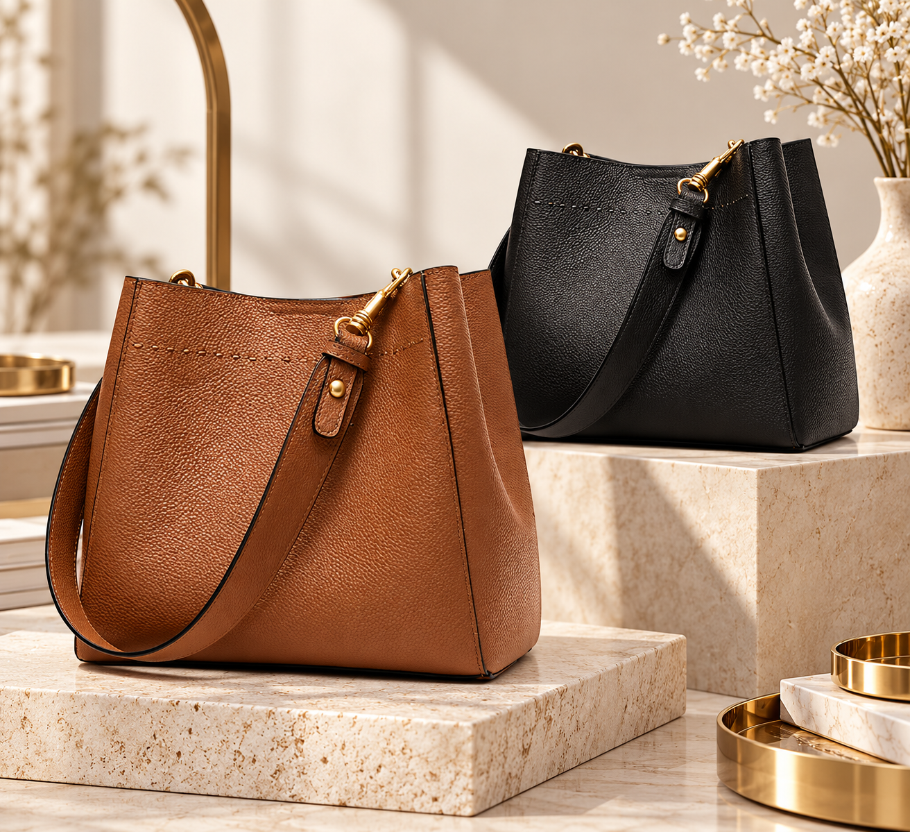 Modern Blend Boutique | Luxury Genuine Leather Shoulder Tote Bag – Elegant Structured Handbag for Women