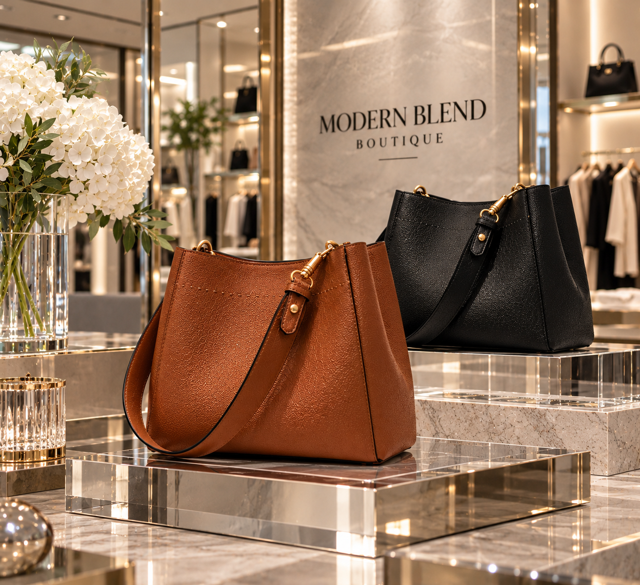 Modern Blend Boutique | Luxury Genuine Leather Shoulder Tote Bag – Elegant Structured Handbag for Women