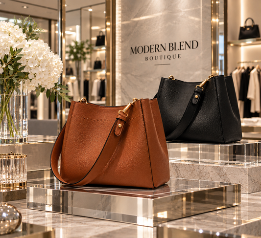 Modern Blend Boutique | Luxury Genuine Leather Shoulder Tote Bag – Elegant Structured Handbag for Women