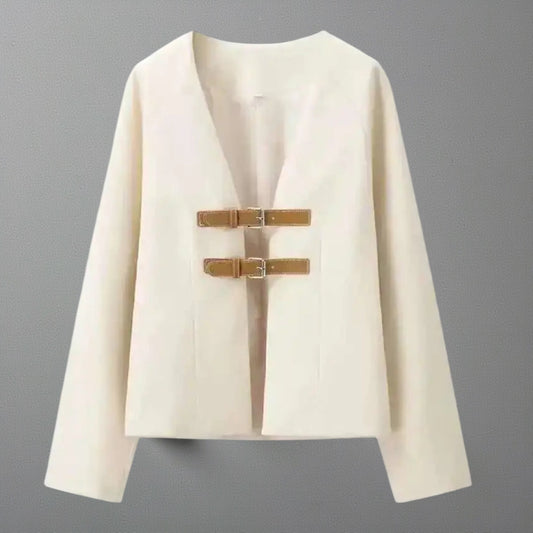 Strapped V Neck Elegant Blazer/New Long Sleeve/Metal Buckle Jacket Fashion Tide Autumn.
